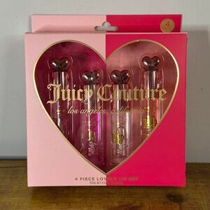 New Juicy Couture 4 Pck Heart Lip Oil Gloss Set Makeup Cosmetic Strawberry